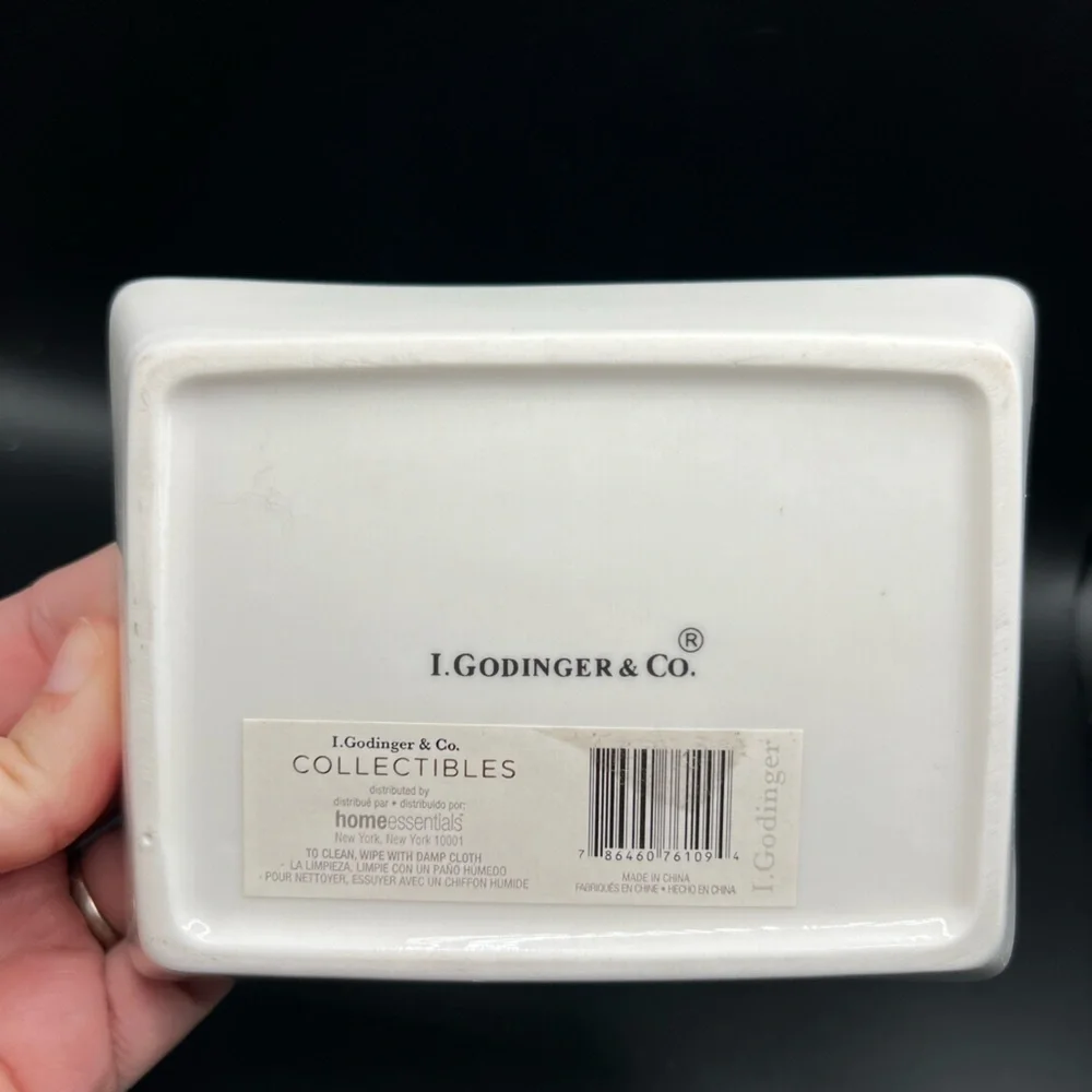 I. Godinger & Co. Trinket Jewelry Dish Tray Rectangle White W/ Teal & Gold